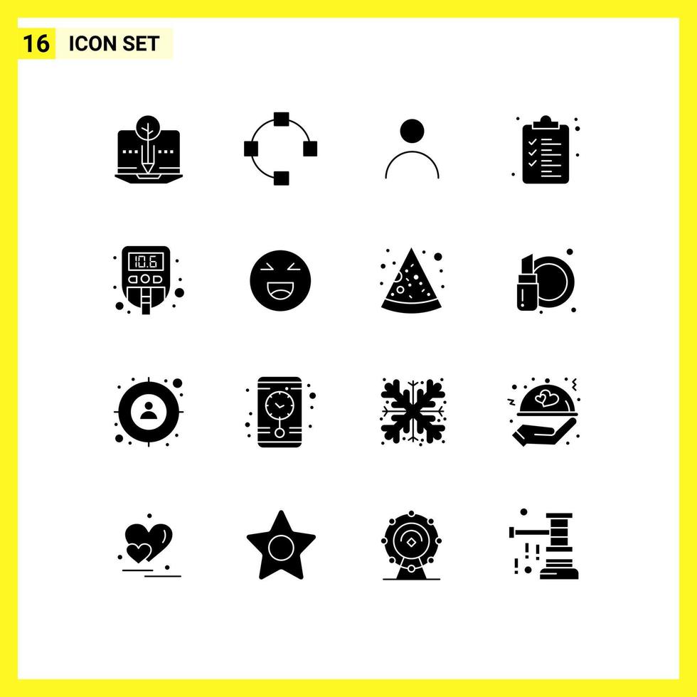 moderner Satz von 16 soliden Glyphen und Symbolen wie bearbeitbare Vektordesignelemente für die Liste der medizinischen Personalisierungsstufen von Tests vektor