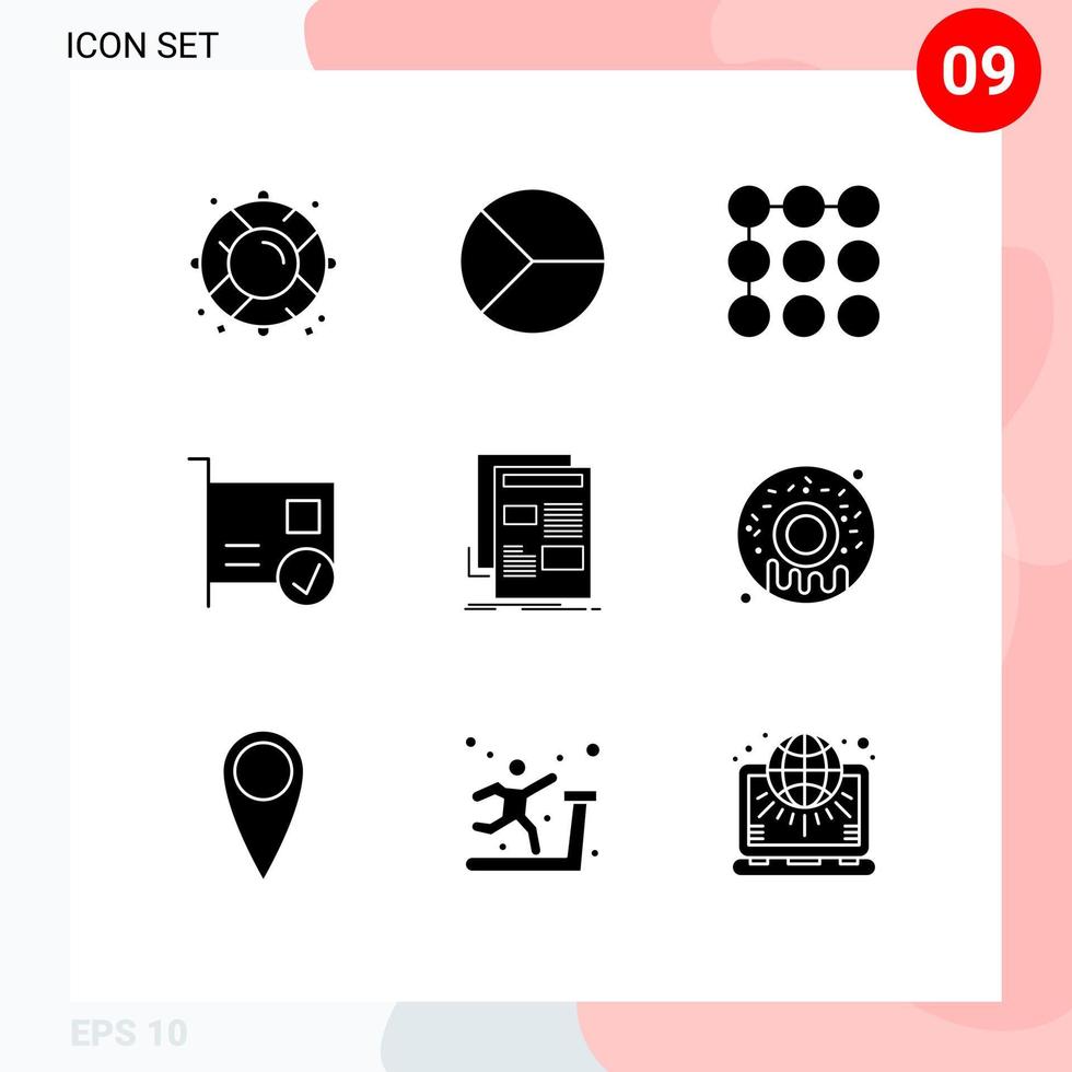 uppsättning av 9 modern ui ikoner symboler tecken för Nyheter enheter paj ansluten kort redigerbar vektor design element