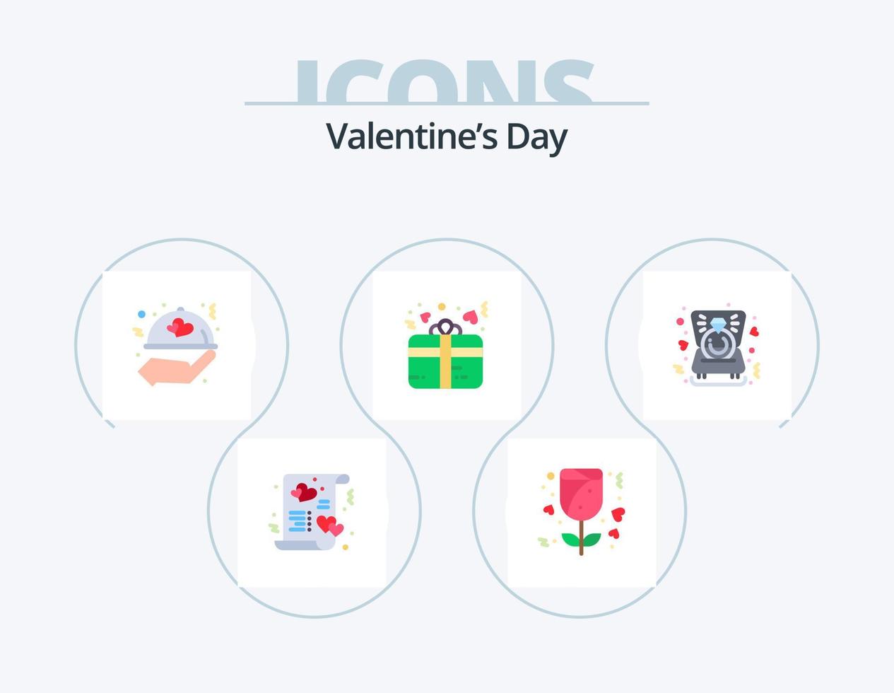 valentines dag platt ikon packa 5 ikon design. kärlek. hjärta. mat. närvarande. gåva vektor