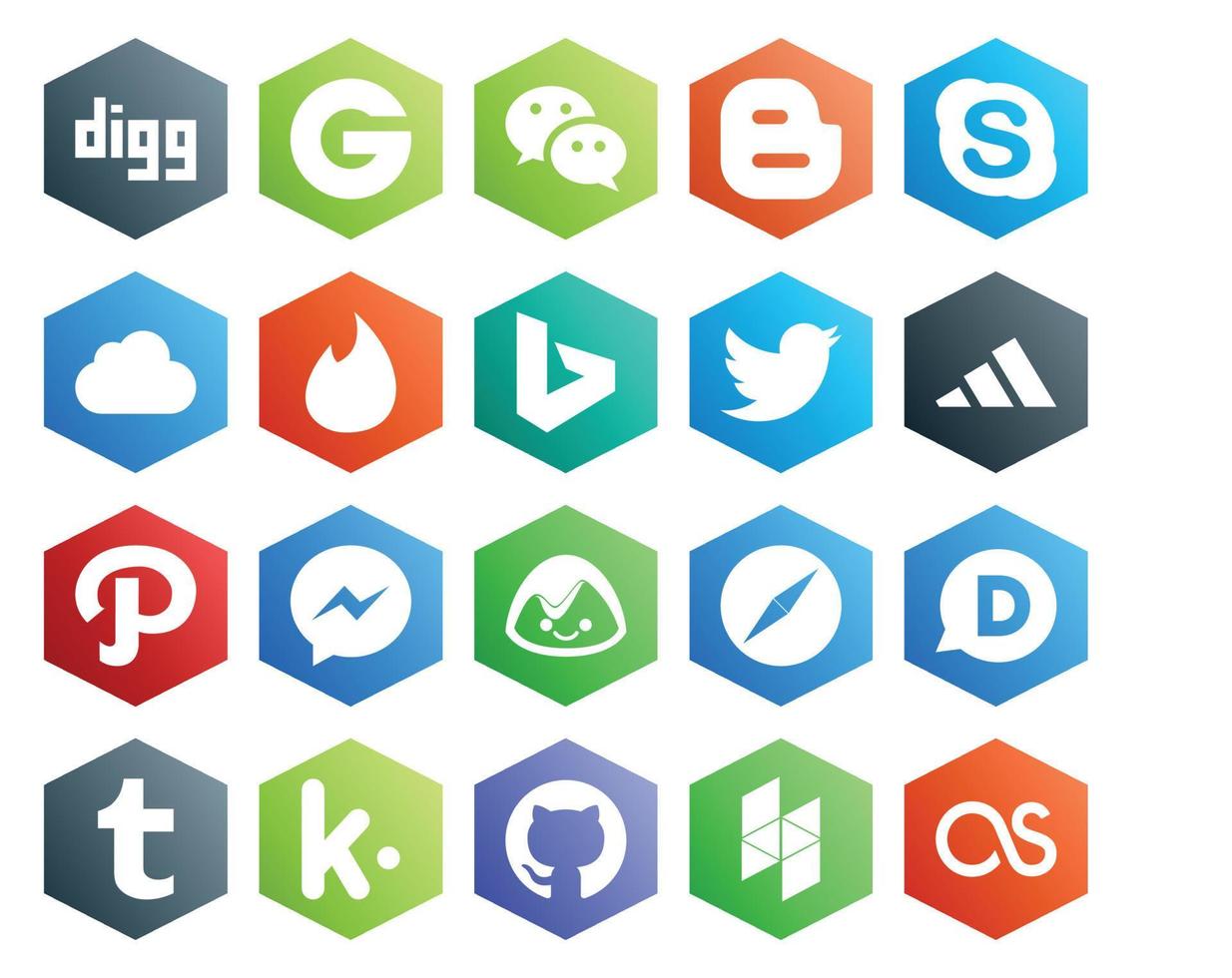 20 Social-Media-Icon-Pack einschließlich Browser Basecamp Tinder Messenger adidas vektor