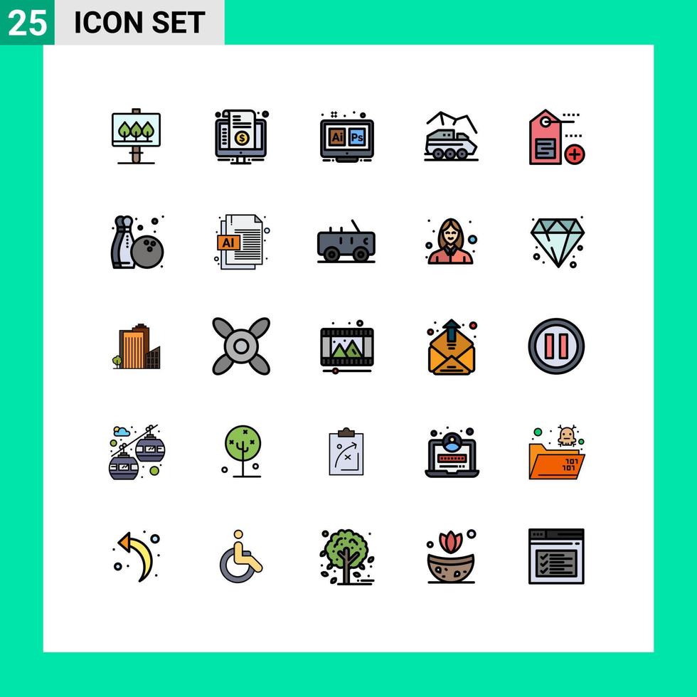 uppsättning av 25 kommersiell fylld linje platt färger packa för transport rover adobe planet ai redigerbar vektor design element