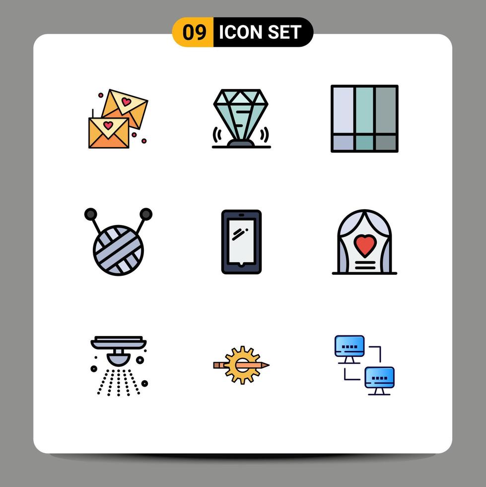 Satz von 9 Vektor-Filledline-Flachfarben auf Raster für Android-Smartphone-Juwel-Telefonleitungen editierbare Vektordesign-Elemente vektor