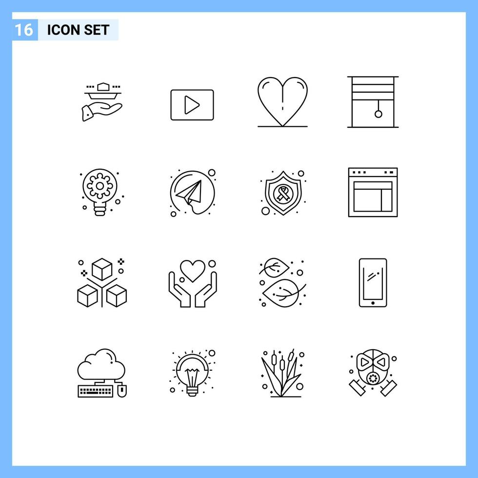 universell ikon symboler grupp av 16 modern konturer av kreativ rullar spelare interiör ridå redigerbar vektor design element