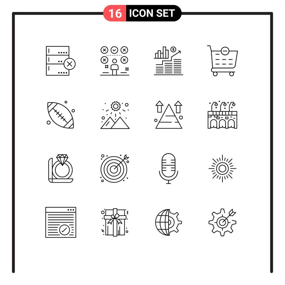 16 universelle Gliederungszeichen Symbole von Base Ball Canada Business Warenkorb Checkout editierbare Vektordesign-Elemente vektor