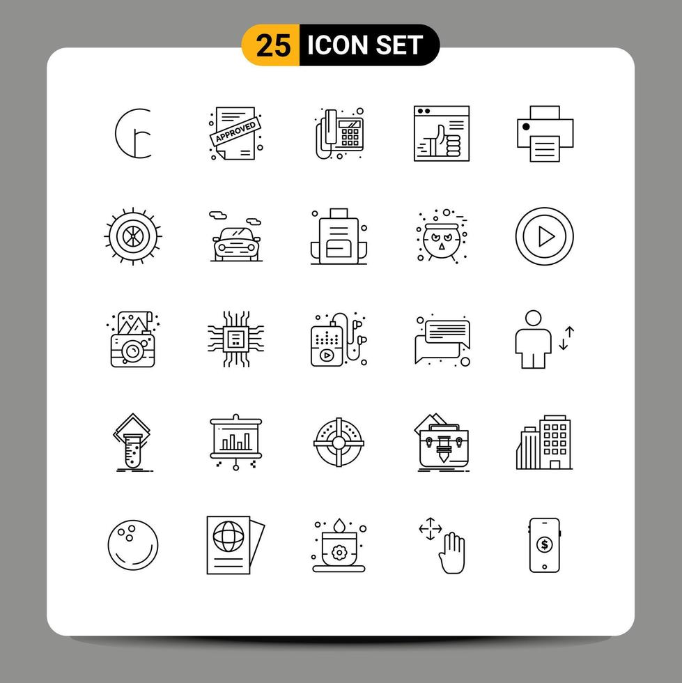 redigerbar vektor linje packa av 25 enkel rader av skriva ut webb telefon Stöd tummen redigerbar vektor design element