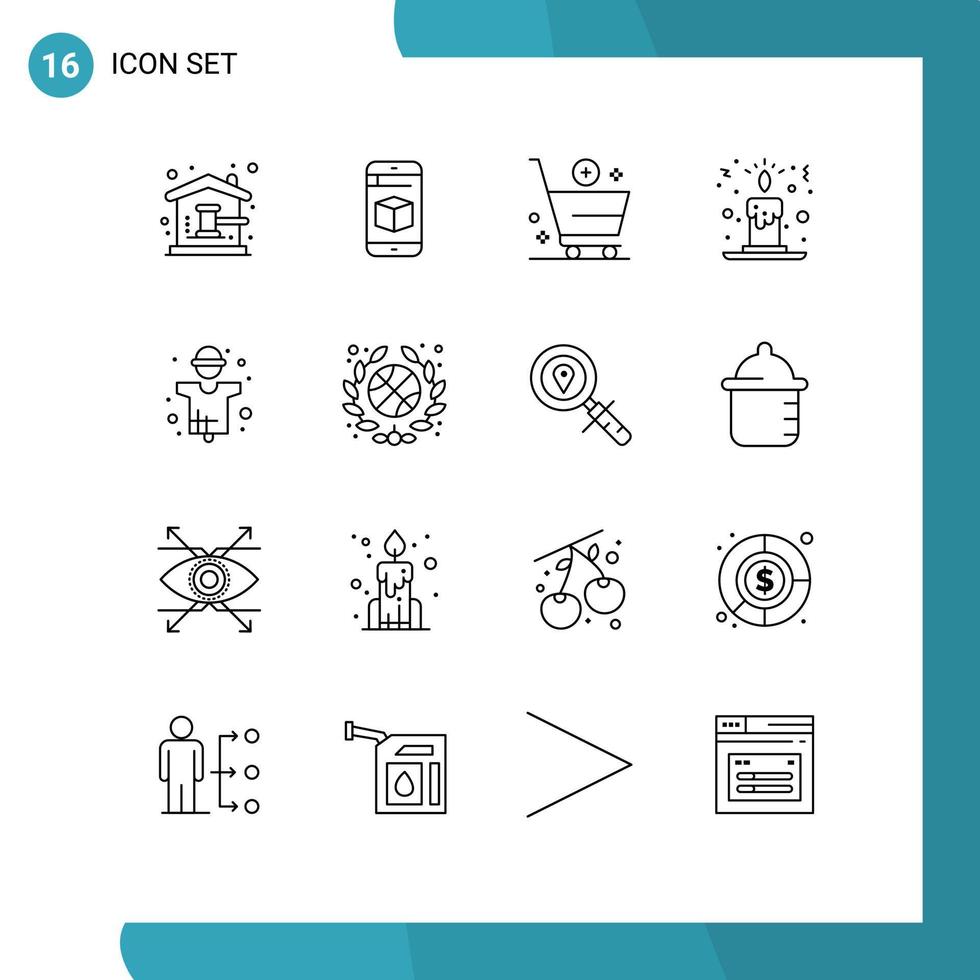 satz von 16 modernen ui-symbolen symbole zeichen für landwirtschaft weihnachtstechnologie kerzenhandel editierbare vektordesignelemente vektor