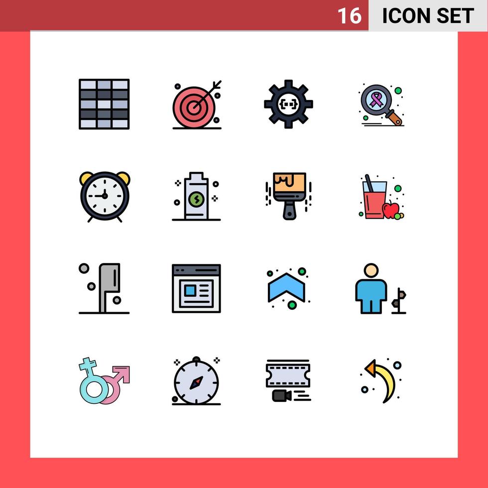 grupp av 16 platt Färg fylld rader tecken och symboler för klocka Sök kodning infektion bearbeta redigerbar kreativ vektor design element