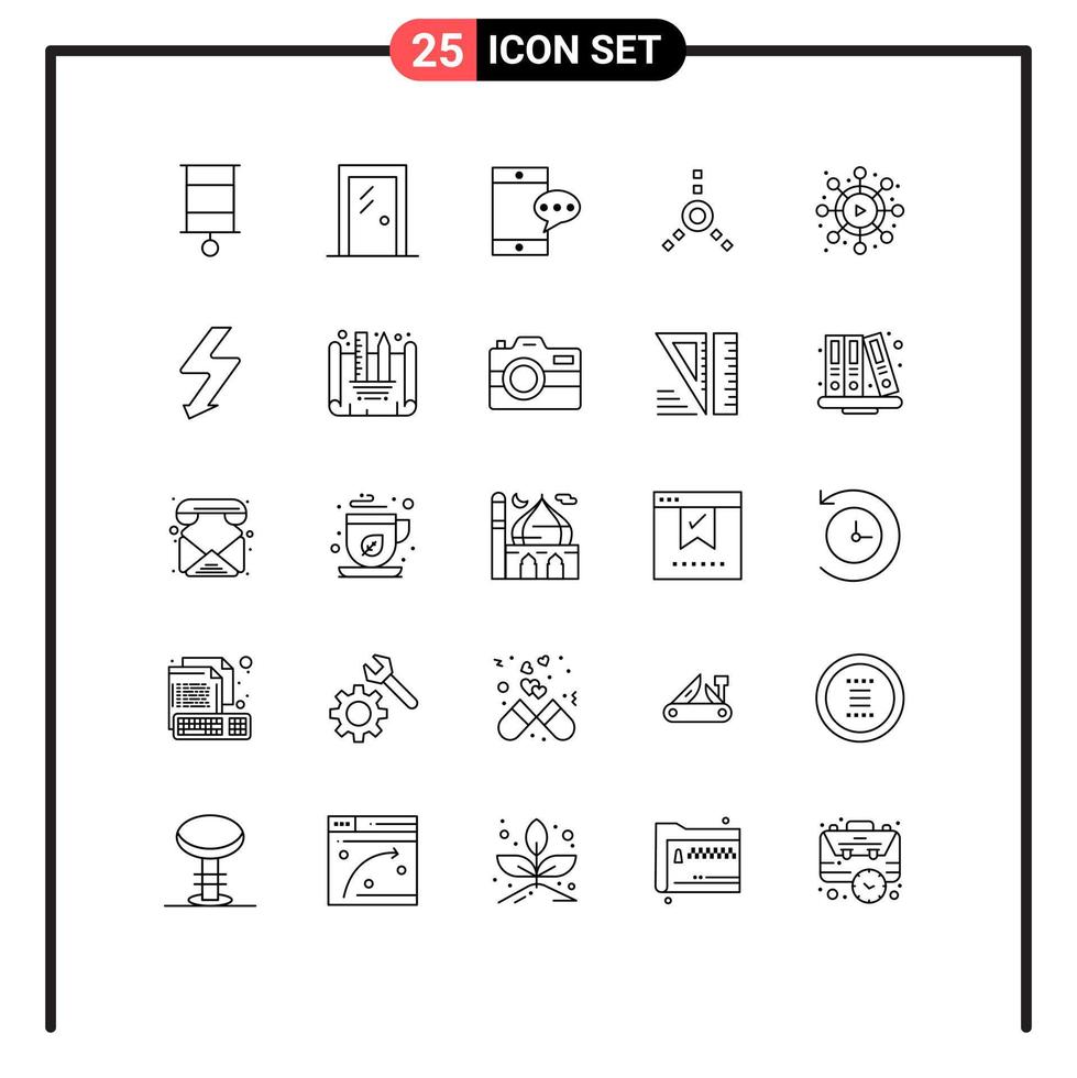 Stock-Vektor-Icon-Pack mit 25 Zeilenzeichen und Symbolen für bearbeitbare Vektordesign-Elemente für die Kamera-Videoraum-Netzwerkverbindung vektor