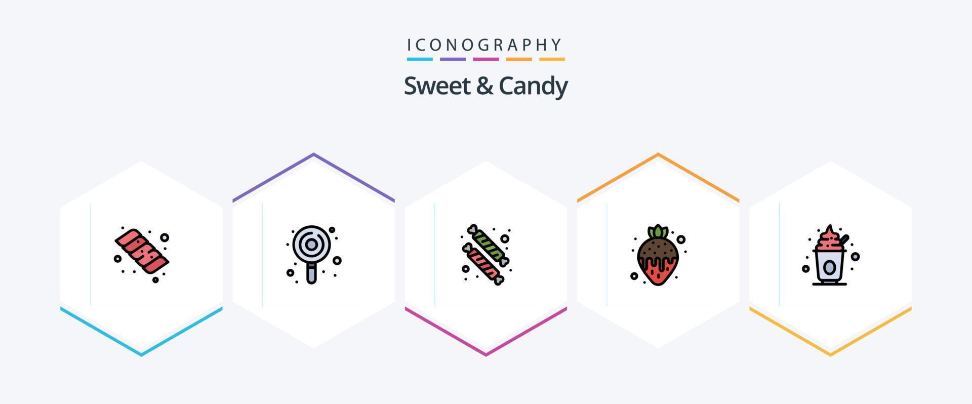 Süßes und Süßes 25 gefülltes Symbolpaket einschließlich Süßes. Lebensmittel. Süssigkeit. Erdbeerfondue. Lebensmittel vektor