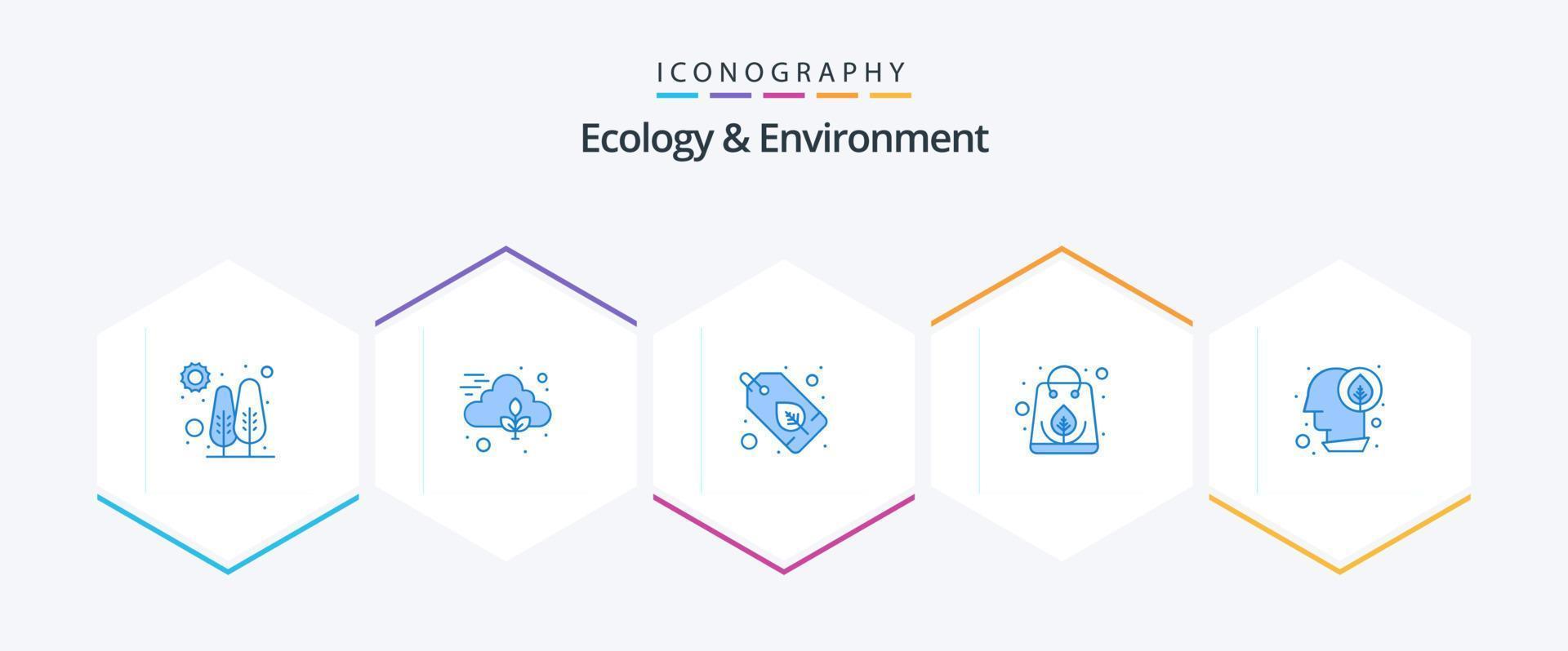ekologi och miljö 25 blå ikon packa Inklusive sinne. bricka. återvinna väska. organisk vektor