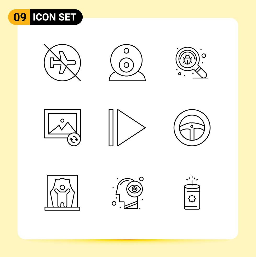 moderner Satz von 9 Umrissen Piktogramm von Lenkungsfehler-Synchronisierungsbild editierbaren Vektordesign-Elementen vektor