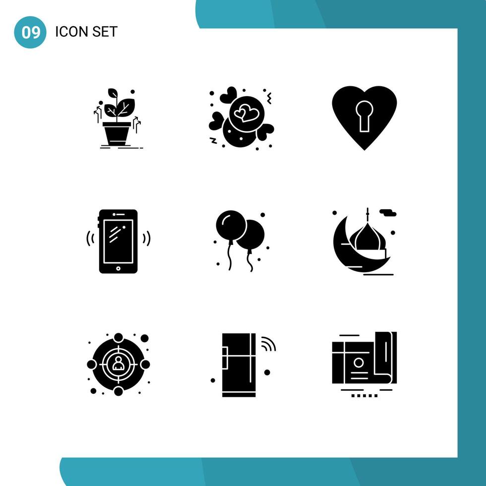 uppsättning av 9 modern ui ikoner symboler tecken för flyga signaler hjärta huawei smart telefon redigerbar vektor design element