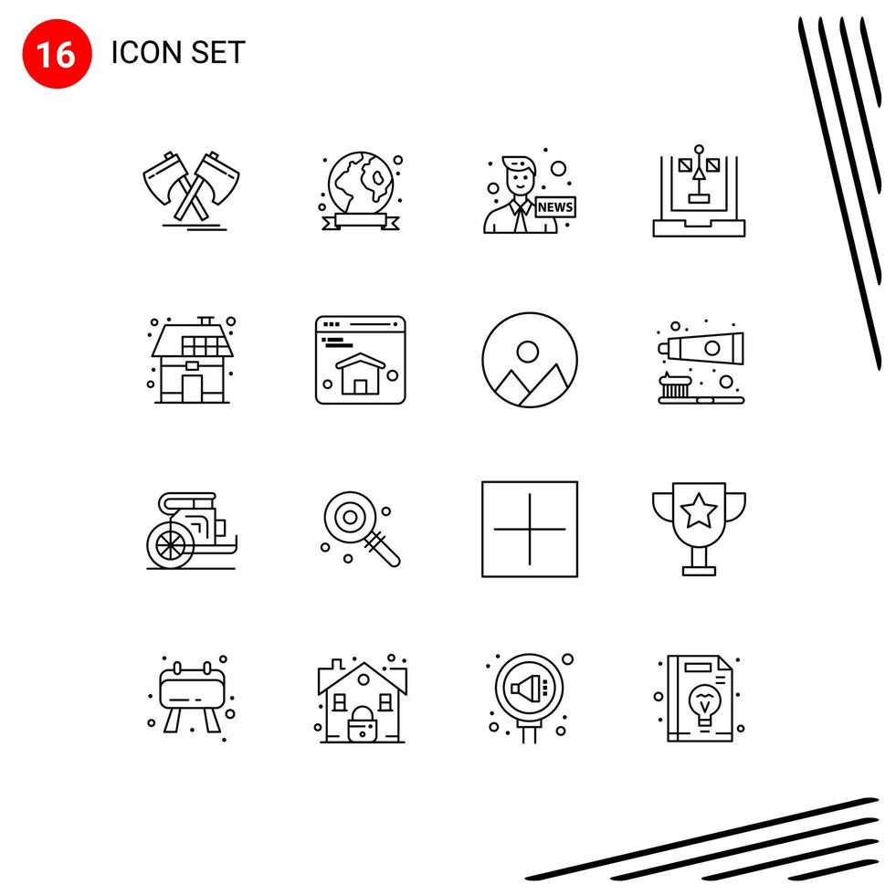 uppsättning av 16 modern ui ikoner symboler tecken för planera utveckling miljö utveckla Nyheter redigerbar vektor design element