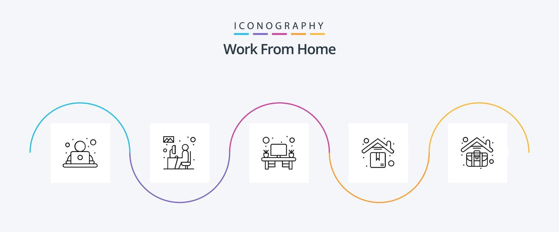 arbete från Hem linje 5 ikon packa Inklusive portfölj. frakt. arbetssätt. Hem. tabell vektor