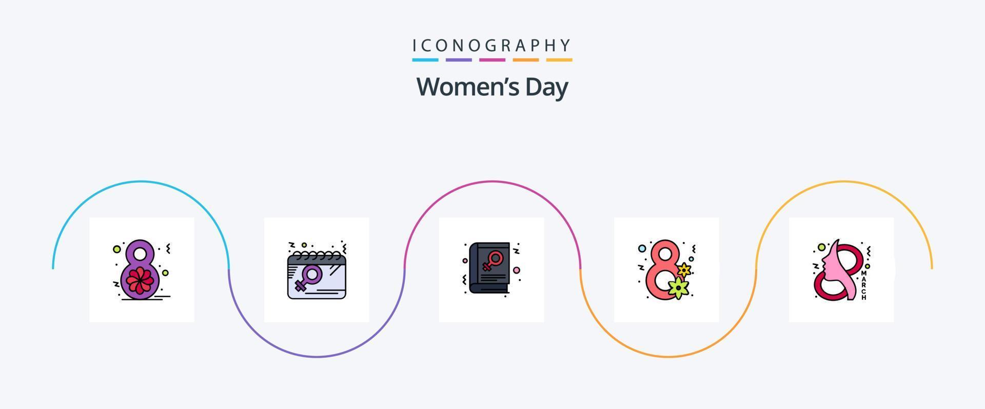 kvinnor dag linje fylld platt 5 ikon packa Inklusive ja. gåva. kvinnor. blomma. tecken vektor