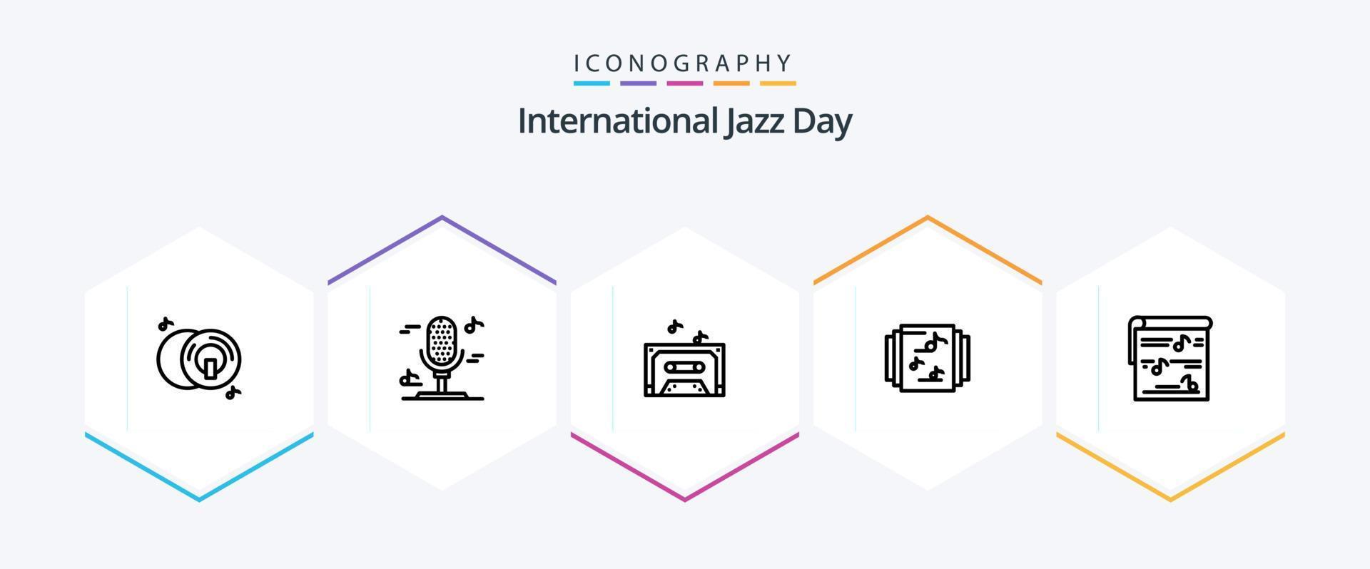 internationell jazz dag 25 linje ikon packa Inklusive . bibliotek . musik. samling . tejp vektor