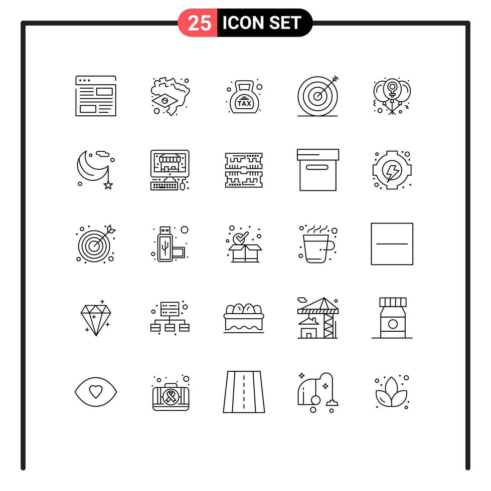 packa av 25 modern rader tecken och symboler för webb skriva ut media sådan som ballong marknadsföring bank mål beskatta redigerbar vektor design element