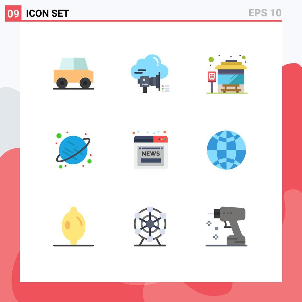 uppsättning av 9 modern ui ikoner symboler tecken för uppkopplad artikel meddelande Plats planet redigerbar vektor design element
