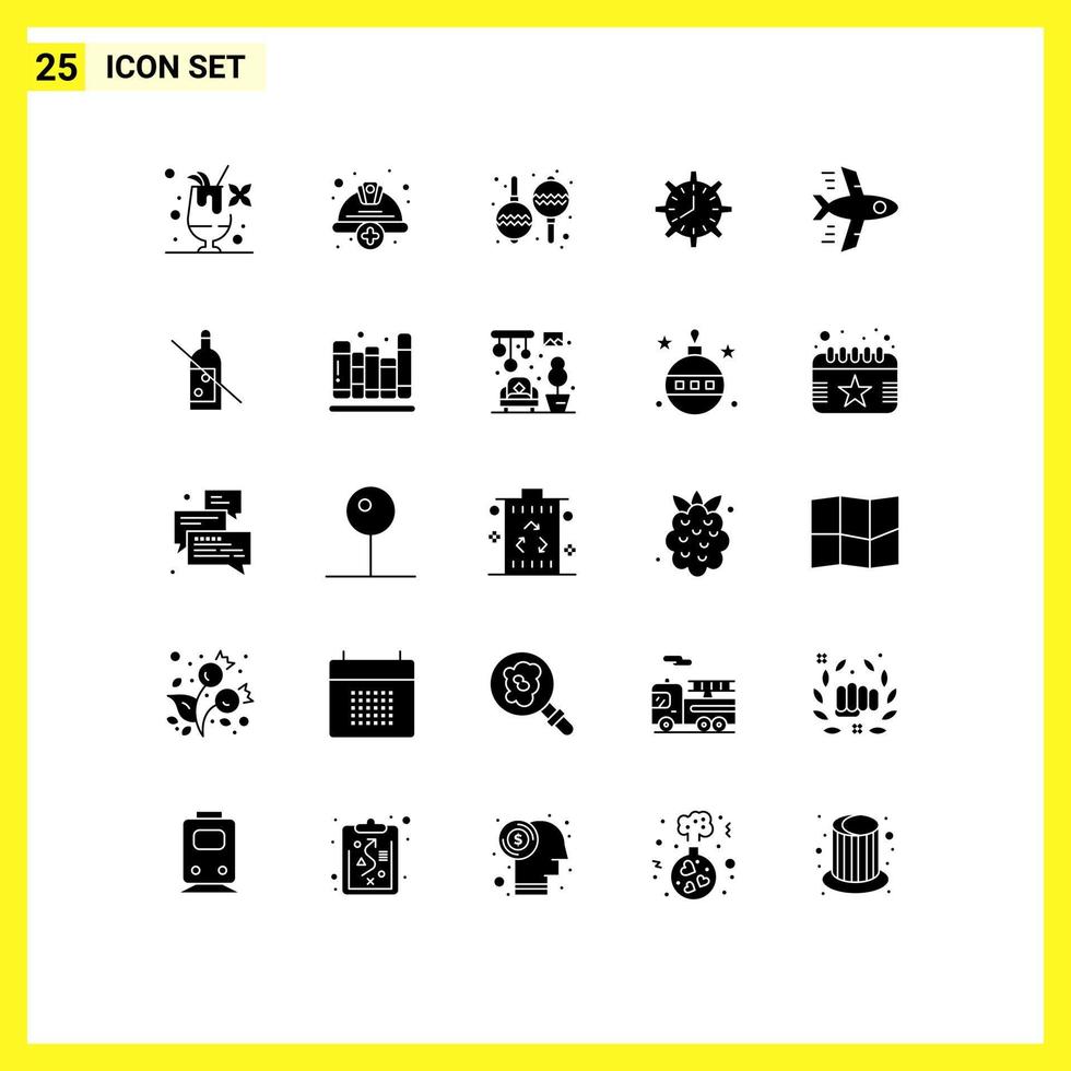 25 universelle Solid-Glyph-Zeichen Symbole für Arbeitszeitinstrumente Zeitmesser Frist editierbare Vektordesign-Elemente vektor