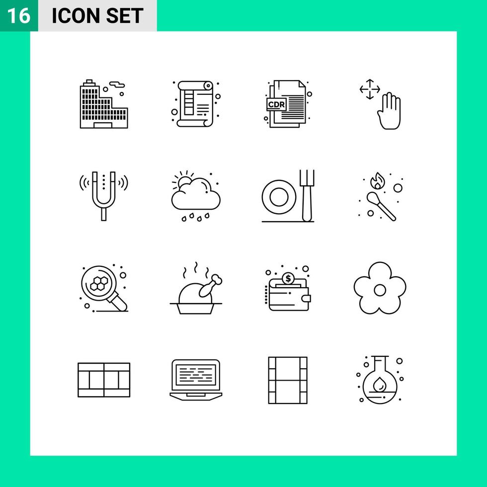 uppsättning av 16 modern ui ikoner symboler tecken för gaffel håll CDR fil upp hand redigerbar vektor design element