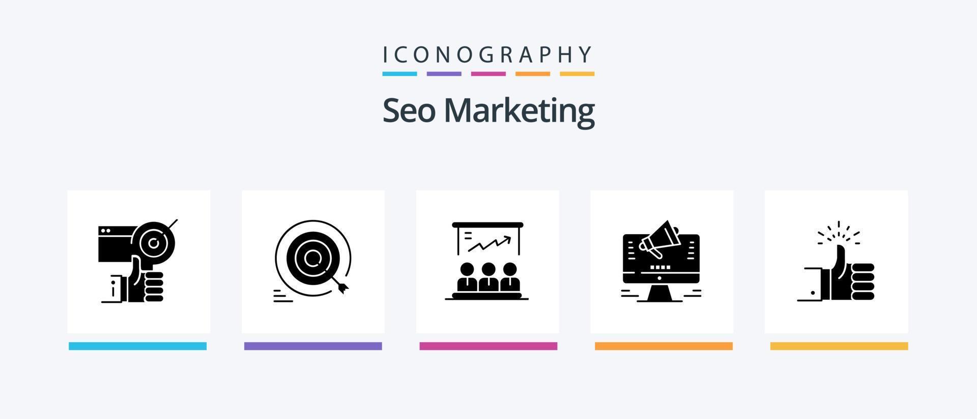 seo marknadsföring glyf 5 ikon packa Inklusive webb. befordran. pil. marknadsföring. användare. kreativ ikoner design vektor