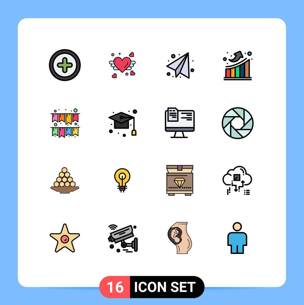 redigerbar vektor linje packa av 16 enkel platt Färg fylld rader av keps krans utbildning firande statistik redigerbar kreativ vektor design element