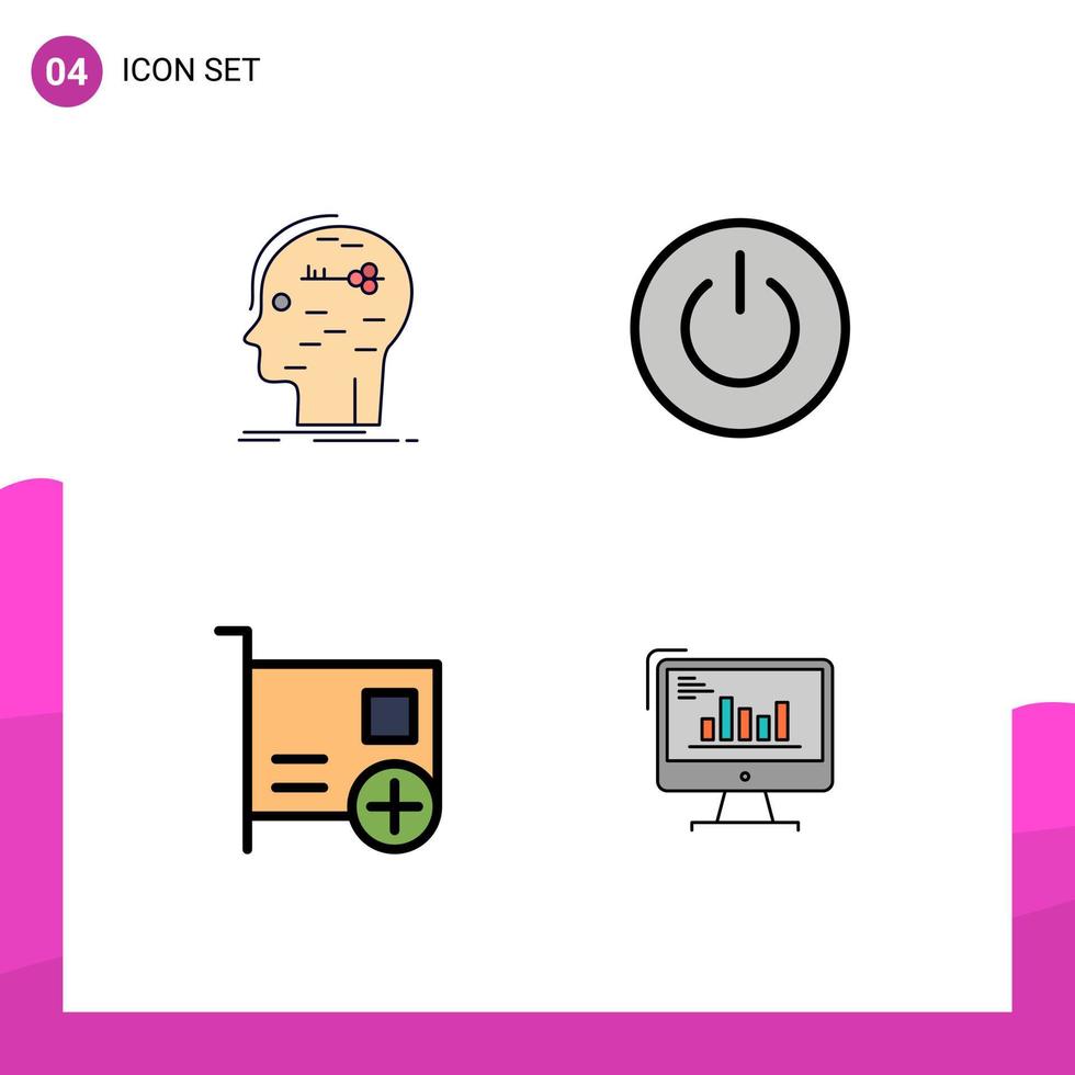 4 tematiska vektor fylld linje platt färger och redigerbar symboler av hjärna användare nyckel på kort redigerbar vektor design element