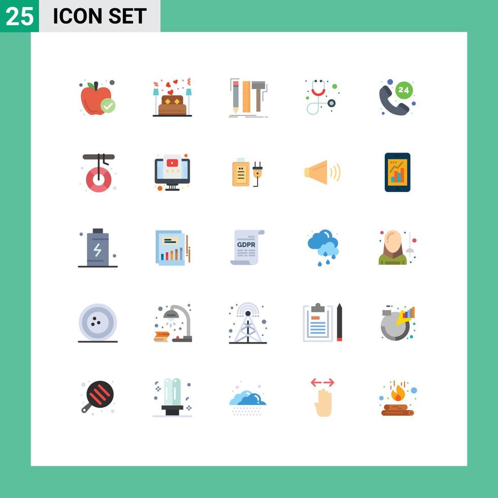 25 universelle flache Farben für Web- und mobile Anwendungen Stunden Gesundheitsversorgung Nachtdiagnose-Tools editierbare Vektordesign-Elemente vektor