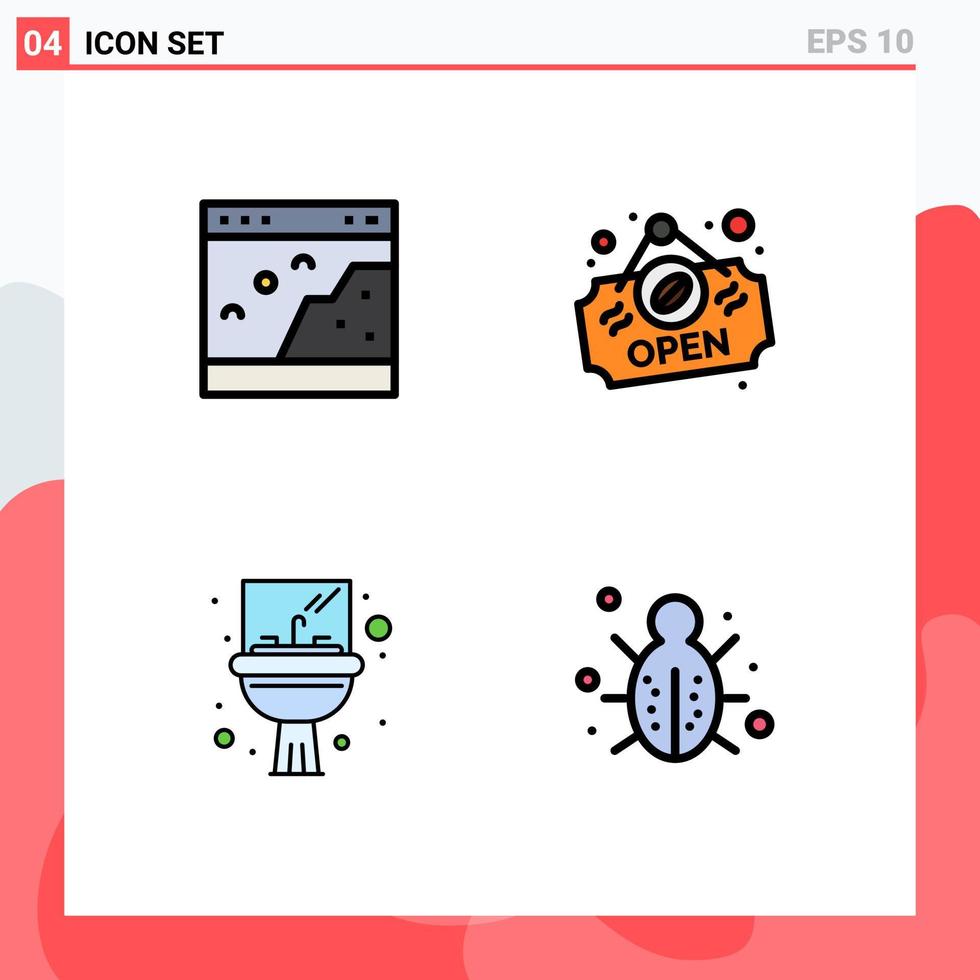 Set mit 4 kommerziellen Filledline-Flachfarben-Packs für Browser-Waschbecken-Photoshop-Spiegel editierbare Vektordesign-Elemente vektor