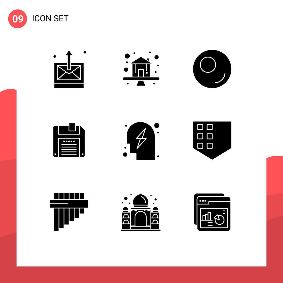 Gruppe von 9 modernen soliden Glyphen, die für die Entwurfsplanung der Schutzstrategie festgelegt wurden, speichern Sie editierbare Vektordesign-Elemente vektor