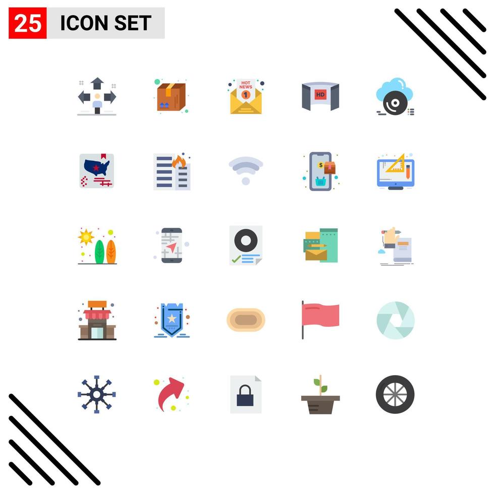 platt Färg packa av 25 universell symboler av skärm filmkonst låda Rapportera media redigerbar vektor design element