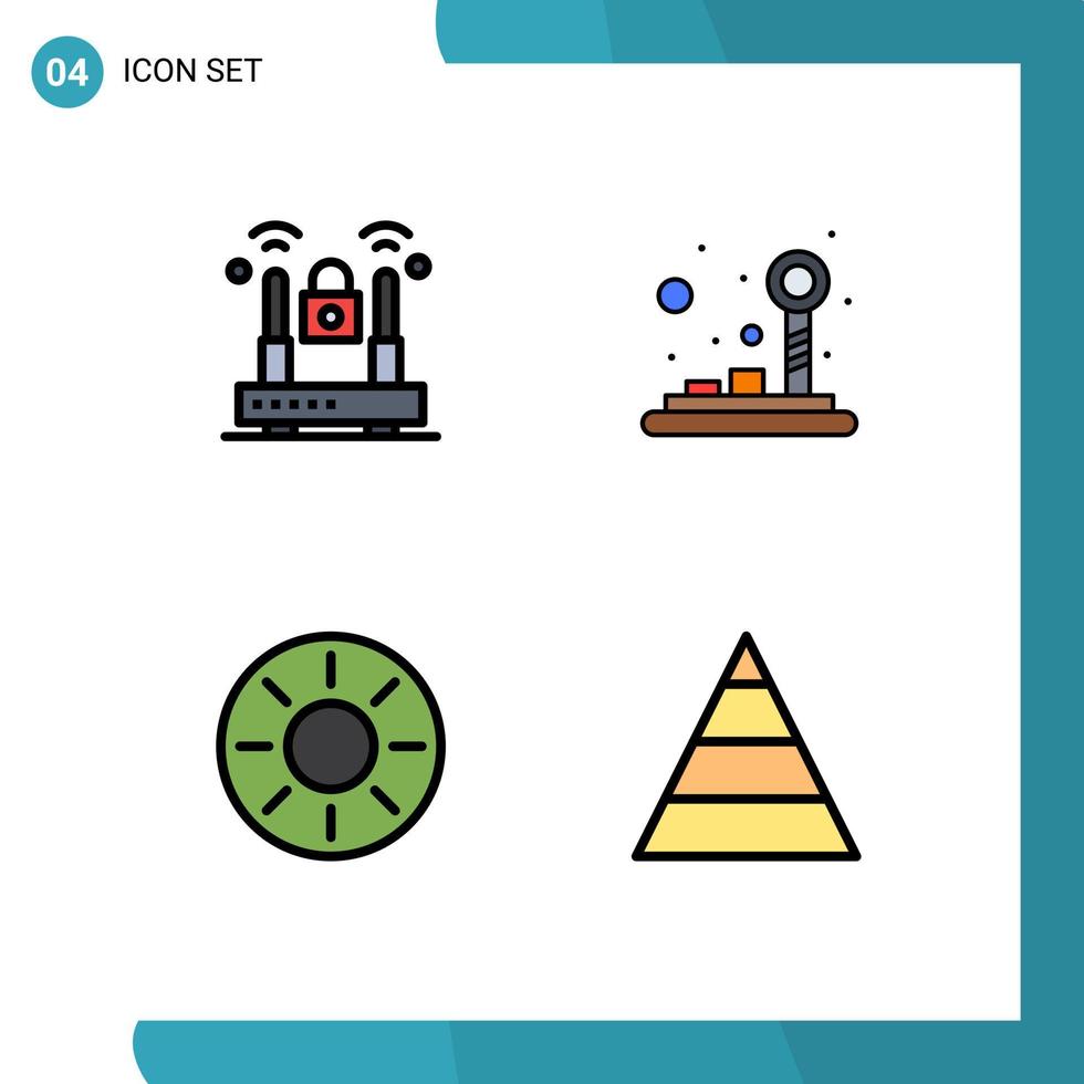 4 thematische Vektor-Fülllinien-Flachfarben und editierbare Symbole von Kriminalität Früchte Schutz Spiel Kiwi editierbare Vektor-Design-Elemente vektor