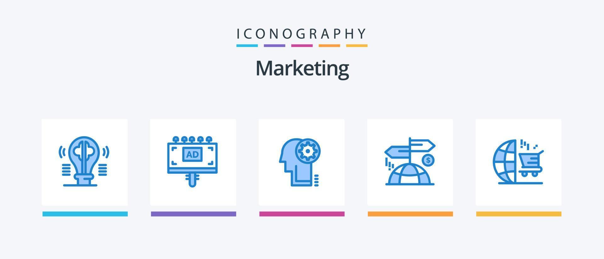 marknadsföring blå 5 ikon packa Inklusive vagn. finansiera. skylt. riktning. huvud. kreativ ikoner design vektor