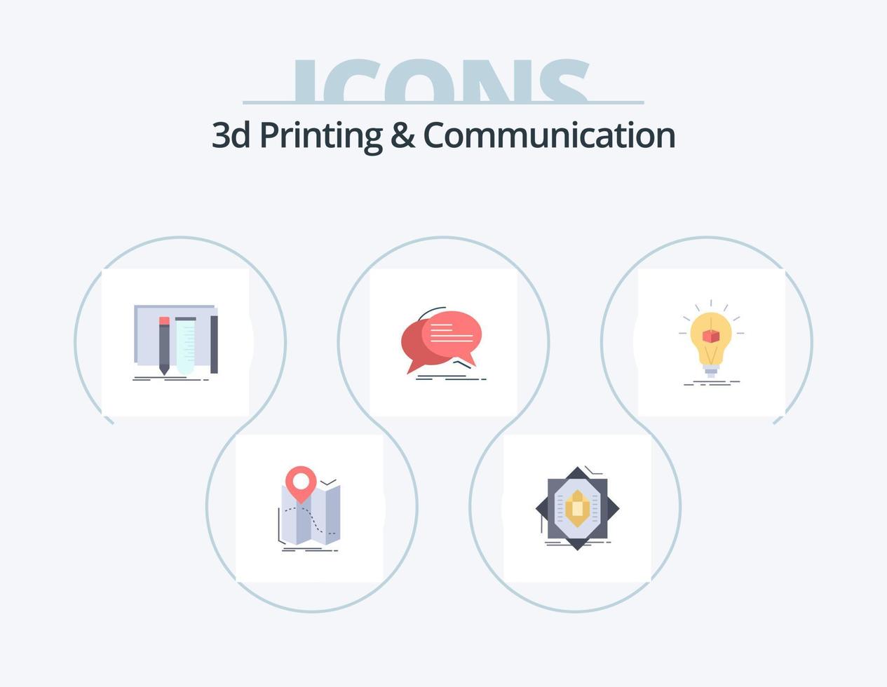 3d utskrift och kommunikation platt ikon packa 5 ikon design. kommunikation. bubbla. bildning. verktyg. fab vektor