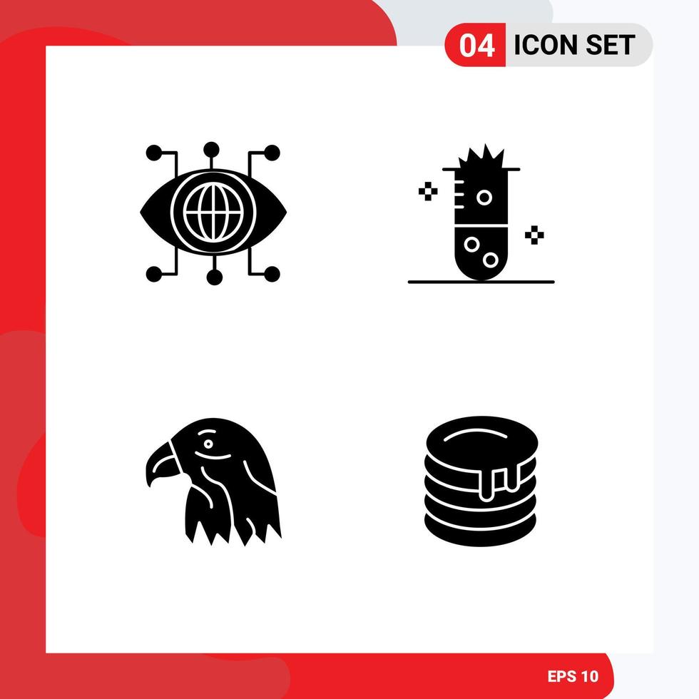 Stock Vector Icon Pack mit 4 Zeilenzeichen und Symbolen für Daten Tier Vision Chemie Adler editierbare Vektordesign-Elemente