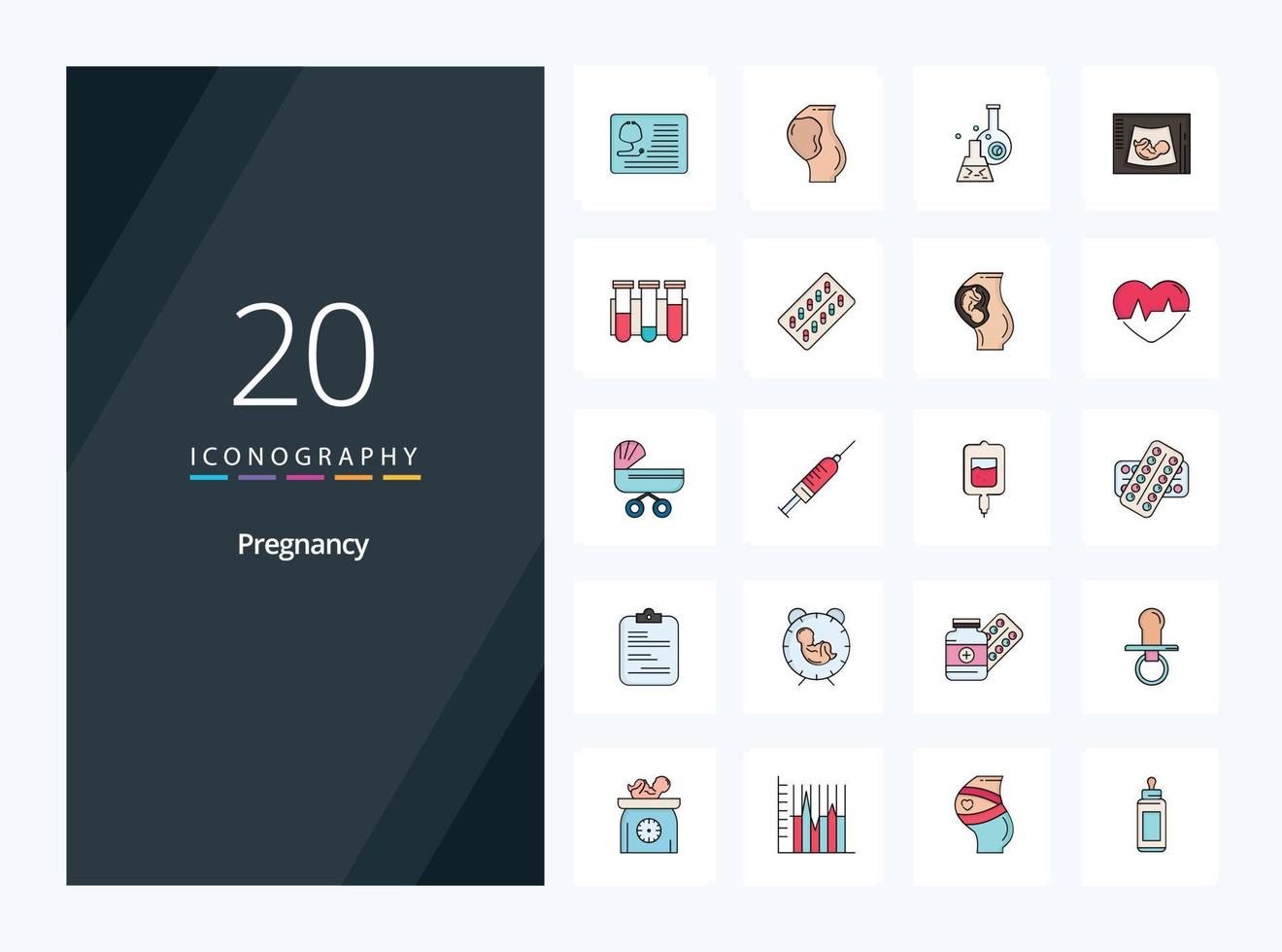 20 graviditet linje fylld ikon för presentation vektor