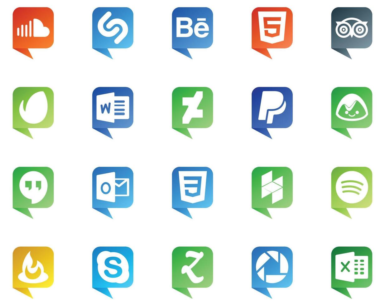 20 Logo im Sprechblasenstil für soziale Medien wie spotify css envato outlook basecamp vektor