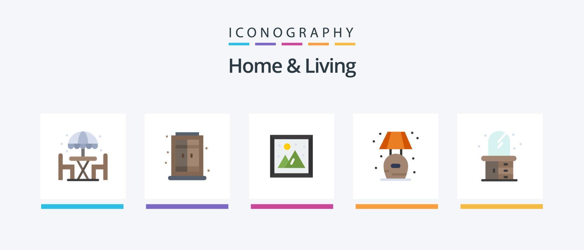 Home and Living Flat 5 Icon Pack inklusive Kommode. Heimat. Innere. Klumpen. Leben. kreatives Symboldesign vektor