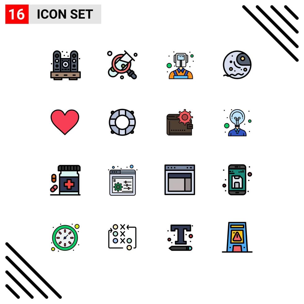 satz von 16 modernen ui-symbolen symbole zeichen für herzplaneten suche riesige entfernte editierbare kreative vektordesignelemente vektor