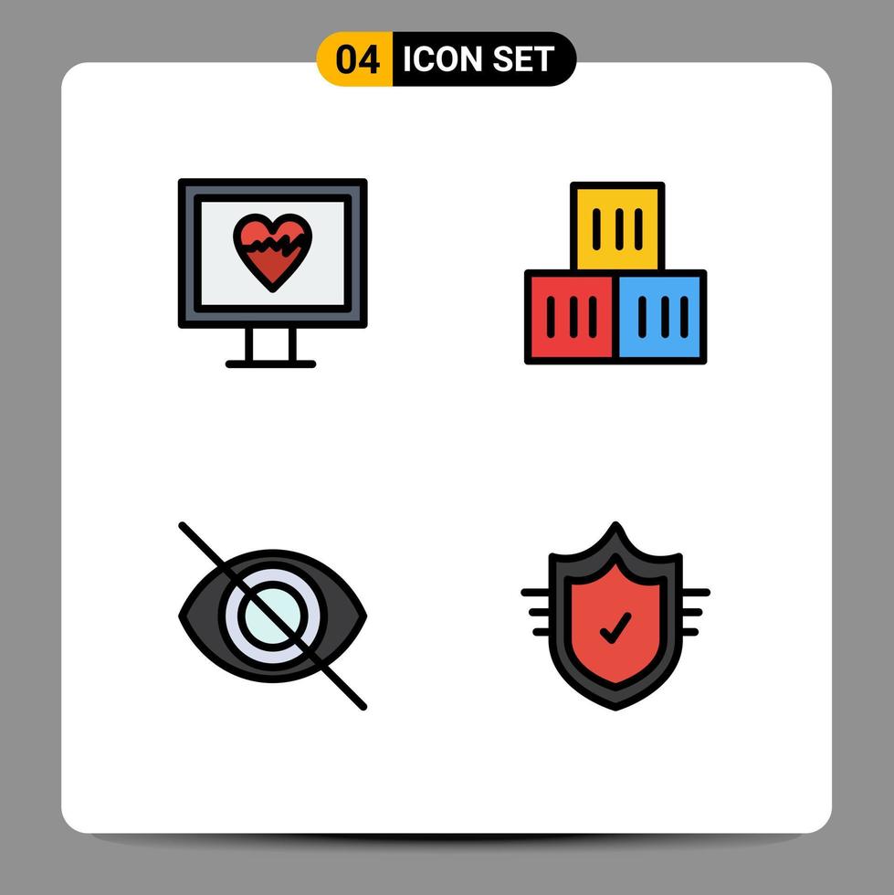 uppsättning av 4 modern ui ikoner symboler tecken för hjärta Dölj låda transport skydd redigerbar vektor design element