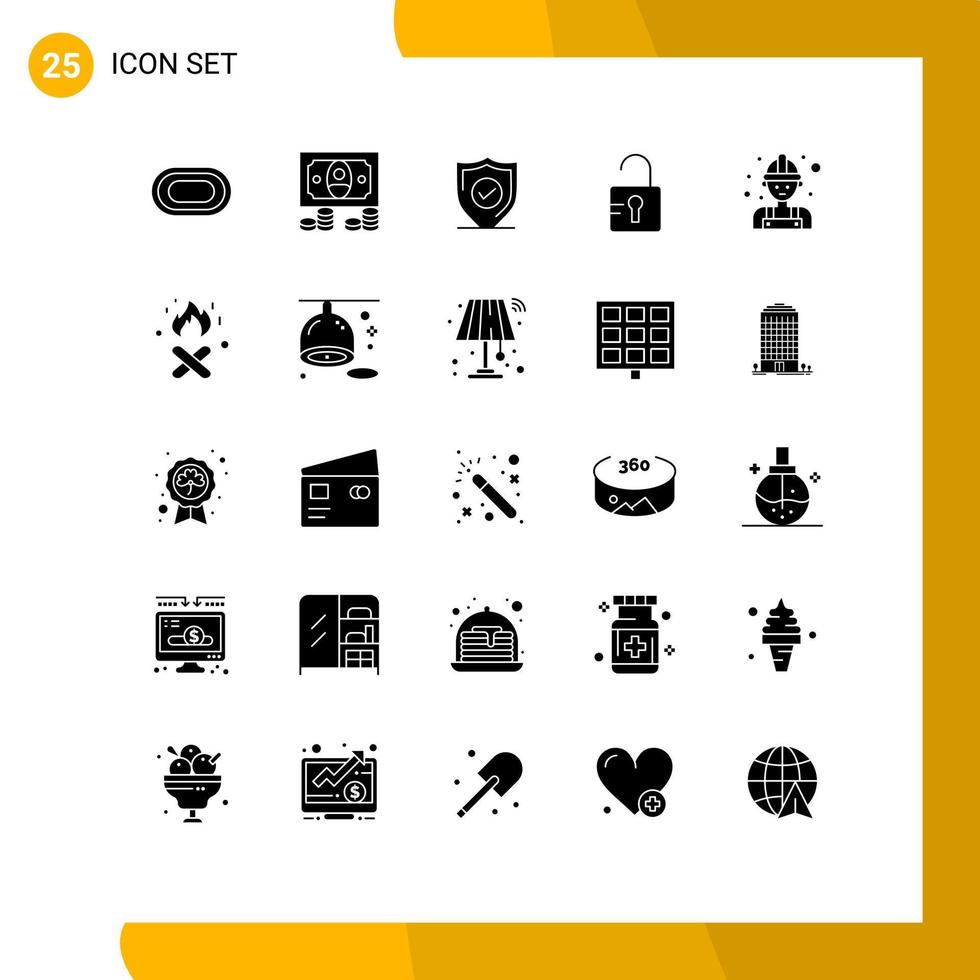 uppsättning av 25 modern ui ikoner symboler tecken för arbetstagare arbetskraft skydd snickare studie redigerbar vektor design element