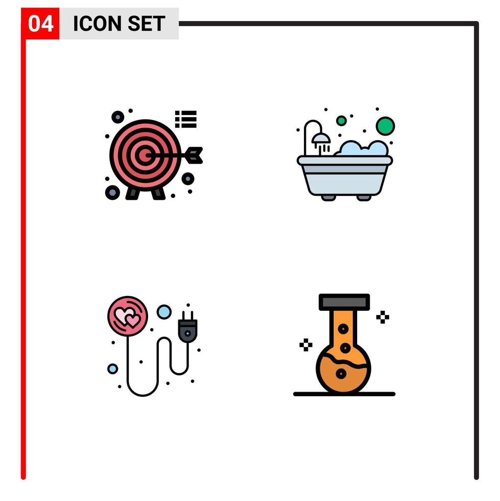 packa av 4 modern fylld linje platt färger tecken och symboler för webb skriva ut media sådan som dart ladda om fokus dusch kemisk redigerbar vektor design element