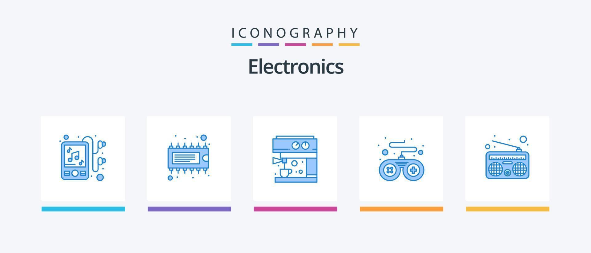 elektronik blå 5 ikon packa Inklusive . radio. maskin. media. spel. kreativ ikoner design vektor