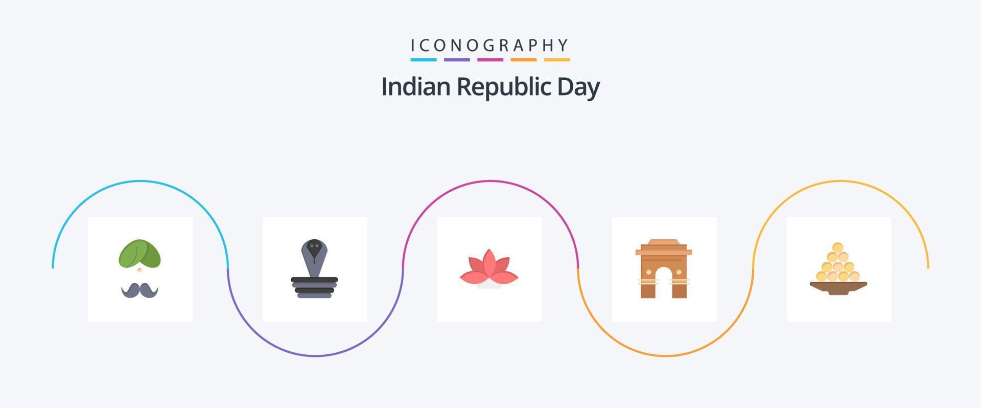 Indian Republic Day Flat 5 Icon Pack inklusive Hinduismus. Kultur. Kobra. Pflanze, Anlage. Indien vektor