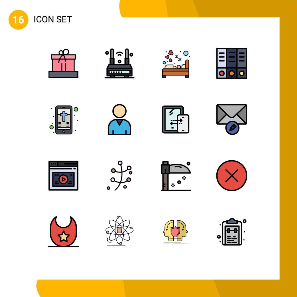 benutzerschnittstellenpaket mit 16 einfachen, flachen, farbgefüllten linien aus mobilen ordnern, drahtlosen archiven lieben editierbare kreative vektordesignelemente vektor