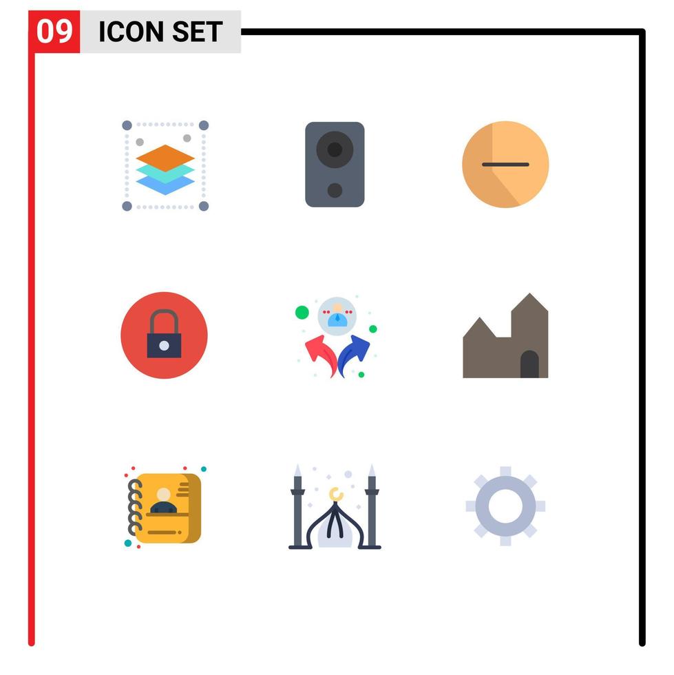 9 kreativ ikoner modern tecken och symboler av människor multimedia högtalare media spelare låsa redigerbar vektor design element