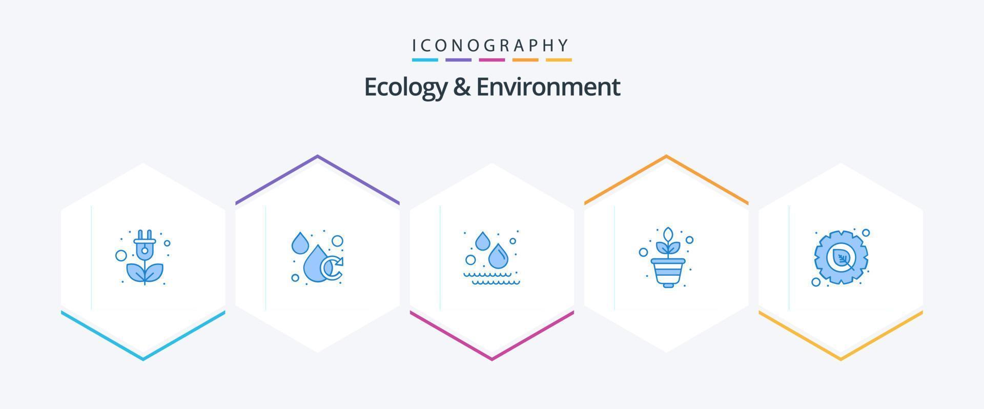 Ökologie und Umwelt 25 blaues Icon Pack inklusive Ausrüstung. Wachstum. flüssig. Wissenschaft. Natur vektor