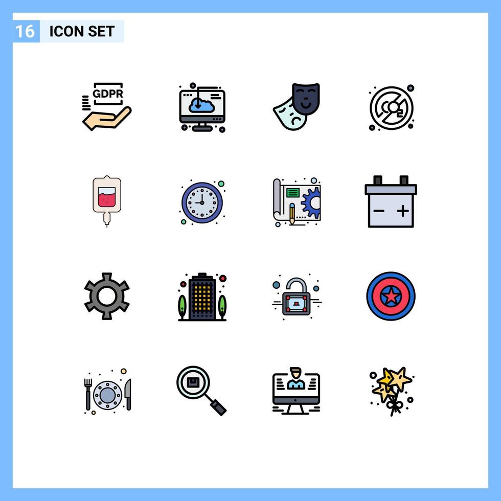 Gruppe von 16 flachen, farbgefüllten Linien Zeichen und Symbole für Test deaktivieren Softwareverschmutzung co-editierbare kreative Vektordesign-Elemente vektor