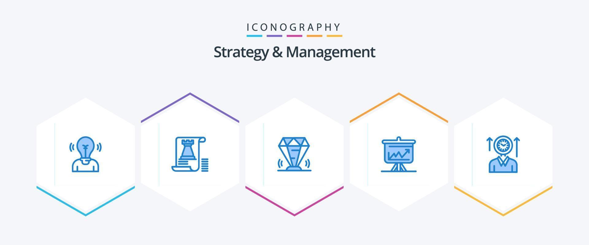 Strategie und Management 25 blaues Symbolpaket einschließlich Analytik. Graph. Planung. Juwel. Juwel vektor