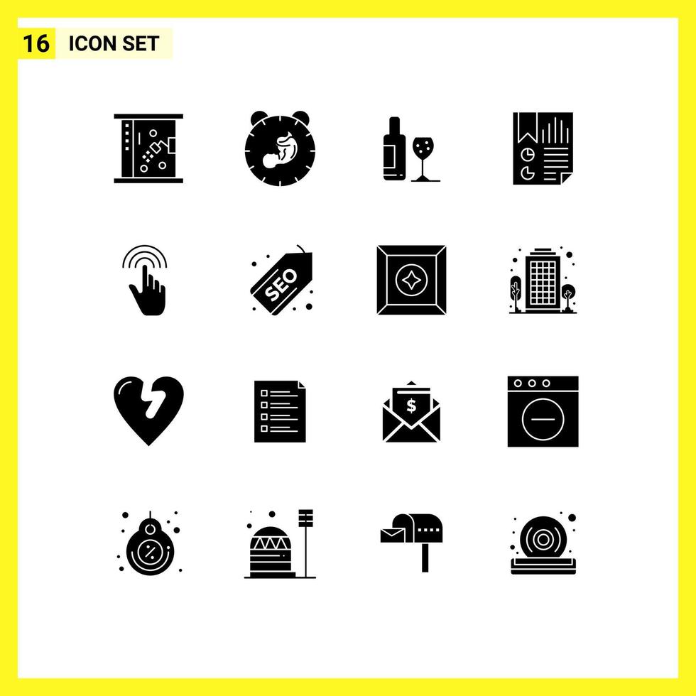 grupp av 16 fast glyfer tecken och symboler för Rapportera dokumentera barn data kärlek redigerbar vektor design element